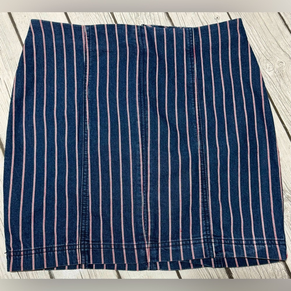 Altar’d State Denim Striped Mini Skirt size Small Patriotic Red White and Blue